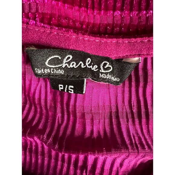 Charlie B purple tank top size P/S shimmer purple velvet/sheer shimmery - Picture 5 of 7